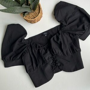 Milk & Honey Black Crop Top Corset Style Puff Sleeve L